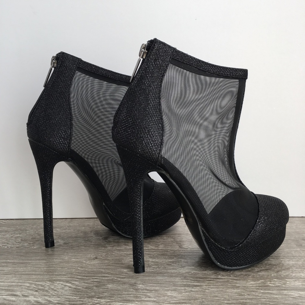 Black mesh glitter stilettos ankle booties - Picture 5 of 7